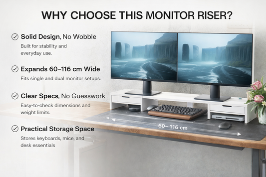 Dual Monitor Stand Riser – Adjustable Length (White)