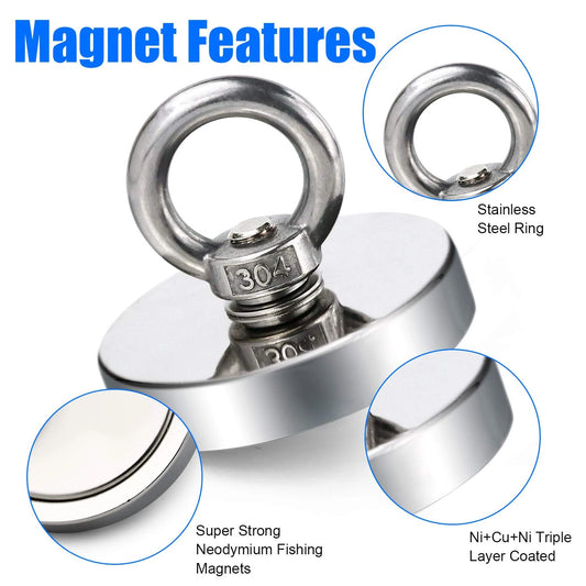 Heavy-Duty Neodymium Fishing Magnet with Eyebolt (Super Strong Pull)