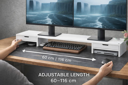 Dual Monitor Stand Riser – Adjustable Length (White)